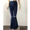 Plus Size Wide Leg Jeans High Waisted Big For Women Vintage Knee Hole Ripped Long Flare Denim Pants Lady