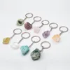 Hot Selling Natural Gemstone Pendant Keychain Men Womens Lucky 25-30mm Jade Quartz Amethyst Car Keyring Jewelry