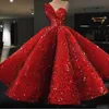 Błyszczący Czerwony Krótki Prom Dresses One Ramię Wzburzyć Suknia Balowa Koraliki Sequnined Koraliki Arabskie Suknie Wieczorowe Niestandardowe Koktajl Quinceanter Abendkleider