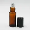 Tjock Amber Refillable 5 ml Mini Roll på glasflaskor Essential Oil Steel Metal Roller Ball Fragrance Parfym