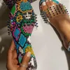 Тапочки 2022 Rome Style Srepanbent для женщин Летние квартиры змея Распечатать открытый носок скольжения на пляже Обувь открытый тапочки # 0505