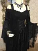 Vintage Black Gothic Wedding Dresses A Line Medieval Off the Shoulder Straps Long Sleeves Corset lace-up Bridal Gowns with Court Train