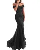 Junoesque Bury Lace Mermaid Appliciques Off the Shoulder Poaded paljetter Long Prom Gowns Evening Dresses BM