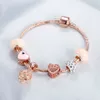 Bracciale in oro rosa Fiore di ciliegio Nappa Sfera Perlina di cristallo Ciondolo Fascino Braccialetti di tendenza Braccialetti per gioielli da donna Regali per ragazze