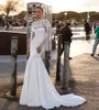 Elegant Mermaid Wedding Dresses With Lace Tassels Shawl Bridal Gowns Sweep Train Satin Trumpet robe de mariée