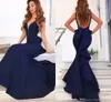 Navy Blue Neuf Mode Merme Mermaid Soirée Robes Vol Cou Ploiles Backers Robe Formelle Robe de soirée Robes de Soirée Vestidos de Fiesta