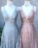 Dresses Sparkle Sequins Prom Dresses 2020 Deep V Neck Overskirt Champagne Rose Gold Pageant Dress Real Image Sweep Train Sleeveless 2k20 O
