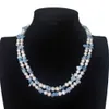 Handmade beautiful necklace 2strands aquamarine olivine 7-8mm white freshwater cultured pearl link long 45-48cm