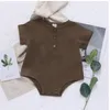 Kids Designer Kläder Baby Sommar Kortärmad Jumpsuits Nyfödd Bomull Linen Rompar Barn Casual Andningsbar Solid Bodysuit 5 Färg Zyq456