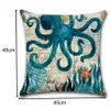 Impression en simple personnalisable Marine Marine Turtle Seahorse Whale Octopus Home Cushion Covers 45x45cm Case de canapé en lin DH08908557