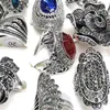 50pcs Baroque Style Vintage Rhinestone Rings Flower Feather Design