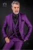 Fashion Purple Groom Tuxedos Shawl Lapel Groomsmen Mens Wedding Dress Popular Man Jacket Blazer 3 Piece Suit(Jacket+Pants+Vest+Tie) 990