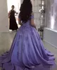 Lavender Prom Dresses Lace Applique Off the Shoulder Beaded Satin Custom Made Evening Gowns Celebrity Formal Ocn Wear