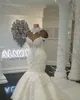 Abiti da sposa a sirena araba di lusso Dubai Perline Cristalli Corte dei treni Backless Plus Size Abiti da sposa Personalizzati