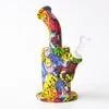 도매 인쇄 8.5 인치 실리콘 Bong Hookahs Recycler Oil Rig Unbreakabale Bongs with Downstem 및 Glass Bowl