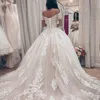 사용자 정의 짧은 소매 레이스 공 가운 웨딩 드레스 2021 숄더 스윕 기차 레이스 업 플러스 사이즈 Tulle Bridal Gowns