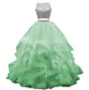 Two Piece Sweet 16 Dresses Crystal Beaded Ball Gown Quinceanera Prom Dresses Long Tiered Ruffle Tulle Princess Pageant Dress Masquerade Gown