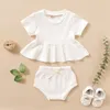 Baby Girls Solid Clothing Sets Summer Infants Short Sleeve Dress Top + PP Pants 2pcs/set Boutique Children Causal Outfits M1957