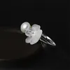 925 Sterling Silver Crystal Raining Flower Natural Freshwater Pearl Open Size Ringar för Kvinnor Lovers Gifts Etniska Uttalande Ring