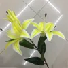 Fake Lily Flower Artificial Lilies three head 3D Effect Printing lily Branches for Wedding Home Artificial Decor Flower