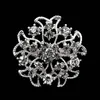 1.3 "Sparkly Silver Tone Clear Rhinestone Crystal Diamante Bloem Broche Prom Party Pins Sieraden Geschenken