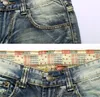 Men's Jeans Hole Nostalgic Trade More Fabric Frayed Red Flag Denim Trousers Mens Cool Jean Male Long Pants233O