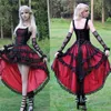 Gothic Vintage Sexy A Line Пром платье Девушка Привет-Lo бретельки Red Black Lace Party Wear Плюс Размер вечернего платья робы де soirée