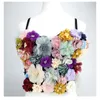Femenina de bordado floral multicolor Bralette con coloridas tazas tridimensionales y flores Apliques Fashion Crop Tub Tube Strap S-L 793