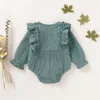 Mikrdoo Toddler Noworodek Niemowlę Baby Boy Girl Cotton Romper Długi Rękaw Solid Color Ruffle Romper Od 0-18 miesięcy