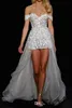 Nuevo diseñador de tren desmontable vestido de novia corto palabra de longitud túnica vestidos de fiesta Alto bajo formal vestido de novia con encaje vestidos árabes