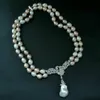 Handmade 2strands necklace 9-10mm multicolor rice freshwater cultured pearl micro inlay zircon accessories sweater