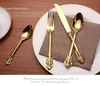 Set di posate in oro stile retrò Set di posate in acciaio inossidabile da 5 pezzi Coltello forchetta cucchiaio da dessert forchetta cucchiaino da tavola