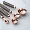 Rose Gold Copper Copos De Medição De Aço Inoxidável com Alças De Madeira Chá Café Medida Cooking Baking CHURRASCO Colheres ZC1091