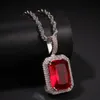 Iced Cubic Zirconia Pink Blue Green Red Square Stone Ruby Pendant ketting voor mannen Women Hip Hop Jewelry180H