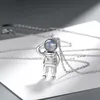 Kofsac Ny 925 Sterling Silver Necklace för män Kvinnor Mode Smycken Kristall Vandring Jord Astronaut Hänge Halsband Unisex