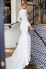 Elegant Spring Satin Mermaid Wedding Dresses Long Sleeve Sheer V Neck Boho Bridal Gowns Covered Button Custom Made Wedding Dress