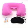 Car Soft Pillow 3 in 1 Travel Set Inflatable U-Shaped Neck Pillow Air Cushion + Sleeping Eye Mask Eyeshade + Earplugs DH0660