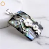 White Flowers Abalone Shell Rectangle Pendant Natural Sea Paua Shell Gemstone Ocean Beach Jewelry 5 Pieces