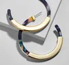 European C Shaped Hoop Earrings Gold Color Designs Double Sided Acetate Alloy Sheet Fashion Jewellery Acrylic Earrings Pierced Ears Wholesal