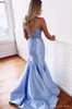 Parça İki Seksi Işık Gökyüzü Mavi Denizkızı Prom Elbiseleri Dantel Spagetti Kayışları V Boyun İçi Boyu Arka Kat Uzun Uzun Resmi Akşam Parti