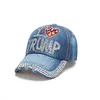 3 Estilo Donald Trump Denim Baseball Gorra al aire libre Amo Trump Trump 2020 Rhinestone Hat Sombrero Sombrero Striped EE. UU. Flag Cap Snapback al por mayor EJJ100