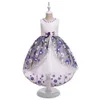 Rosa Azul Roxo Princesa Bomba Bordada Flor Longo Trailing Vestido Para A Menina Hospedeira Traje 5 Anos 6 Anos