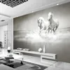 Custom Size Modern Art 3D Running White Horse Po Mural Wallpaper for Bedroom Living Room Office Backdrop Non-woven Wall Paper284P