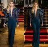 Elegant Evening Dresses Deep V Neck Lace Appliques Beads Pants Dress Prom Gowns 2020 Long Sleeves Sweep Train Special Occasion Dress