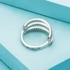 Fashion Real 925 Sterling Silver dwustronny pierścionek dla Pandora CZ diamentowe obrączki dla kobiet z oryginalnym zestawem pudełek