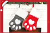 Fashion Dog Paw Christmas Socks Candy Gift Bag Flannel New Year Christmas Stocking Hängsmycke Inredning för hem