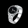 Montre forme anneaux pour femmes cubique zircone bague noire femme couleur argent mode bijoux décoration livraison directe 925 timbre