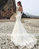 Barato moderno encaje manga larga sirena vestidos de novia vacaciones verano vestido bohemian vestido de novia vestido de novia Robes de Mariée Sirène Boho