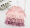 NEW Girl clothes Dresses Kids Boutique 3 Layers Mesh Patchwork dress Girl Elegant Sring Fall Long Sleeve Dress