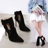Designer luxury heels office women fashion black synthetic suede pointed toe pumps with buckle size 35 to 40